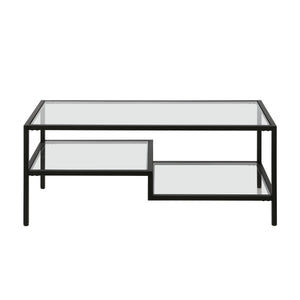 Homeroots 45" Black Glass And Steel Coffee Table With Two Shelves   523331