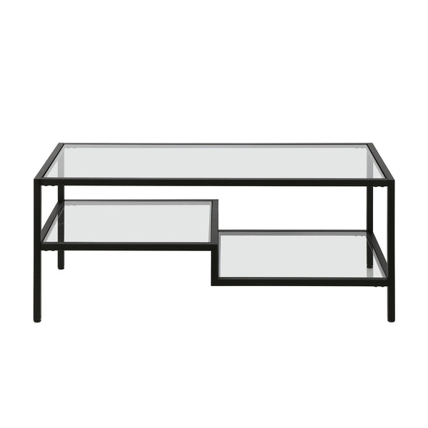 Homeroots 45" Black Glass And Steel Coffee Table With Two Shelves   523331
