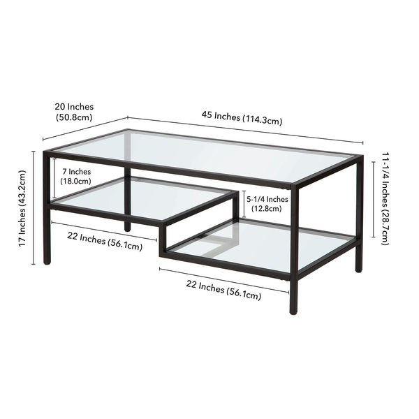Homeroots 45" Black Glass And Steel Coffee Table With Two Shelves   523331