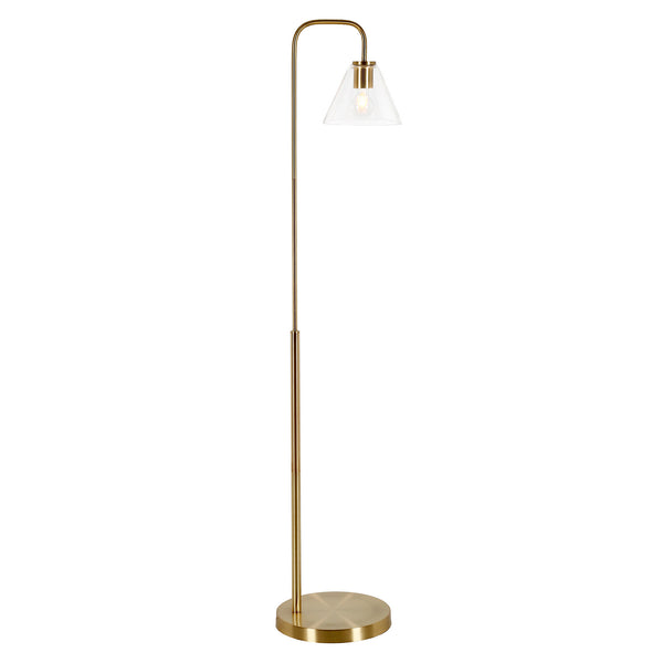 Homeroots 62" Brass Arched Floor Lamp With Clear Transparent Glass Cone Shade  Metal 523336