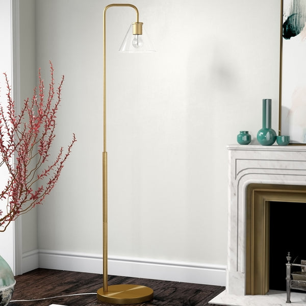 Homeroots 62" Brass Arched Floor Lamp With Clear Transparent Glass Cone Shade  Metal 523336