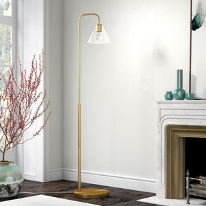 Homeroots 62" Brass Arched Floor Lamp With Clear Transparent Glass Cone Shade  Metal 523336
