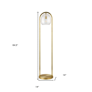 Homeroots 65" Brass Column Floor Lamp With Clear Seeded Glass Globe Shade  Metal 523340