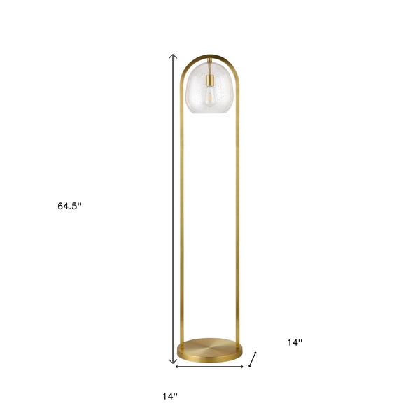 Homeroots 65" Brass Column Floor Lamp With Clear Seeded Glass Globe Shade  Metal 523340