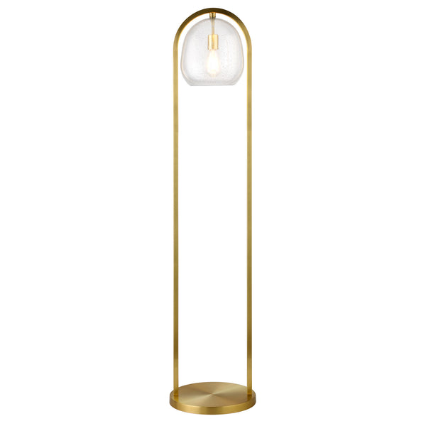 Homeroots 65" Brass Column Floor Lamp With Clear Seeded Glass Globe Shade  Metal 523340