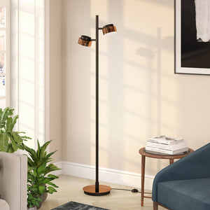 Homeroots 68" Black Two Light Tree Floor Lamp With Copper Bell Shade  Metal 523348