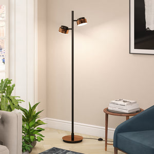Homeroots 68" Black Two Light Tree Floor Lamp With Copper Bell Shade  Metal 523348