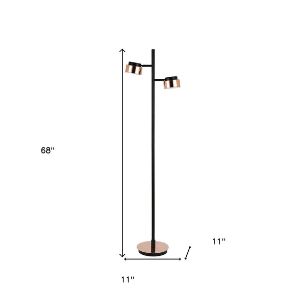 Homeroots 68" Black Two Light Tree Floor Lamp With Copper Bell Shade  Metal 523348