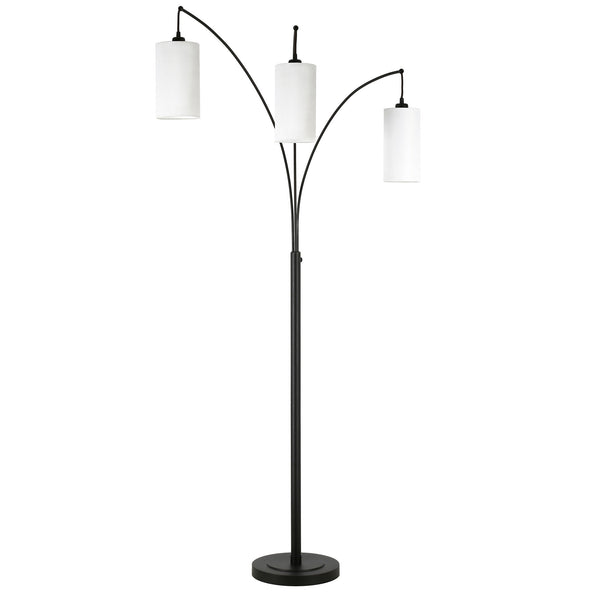 Homeroots 83" Black Three Light Torchiere Floor Lamp With White Frosted Glass Drum Shade  Metal 523350