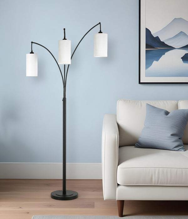 Homeroots 83" Black Three Light Torchiere Floor Lamp With White Frosted Glass Drum Shade  Metal 523350