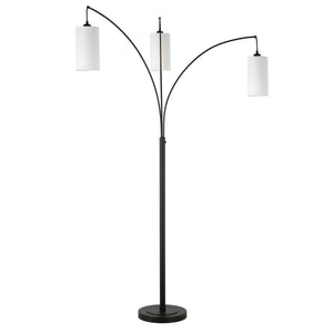 Homeroots 83" Black Three Light Torchiere Floor Lamp With White Frosted Glass Drum Shade  Metal 523350