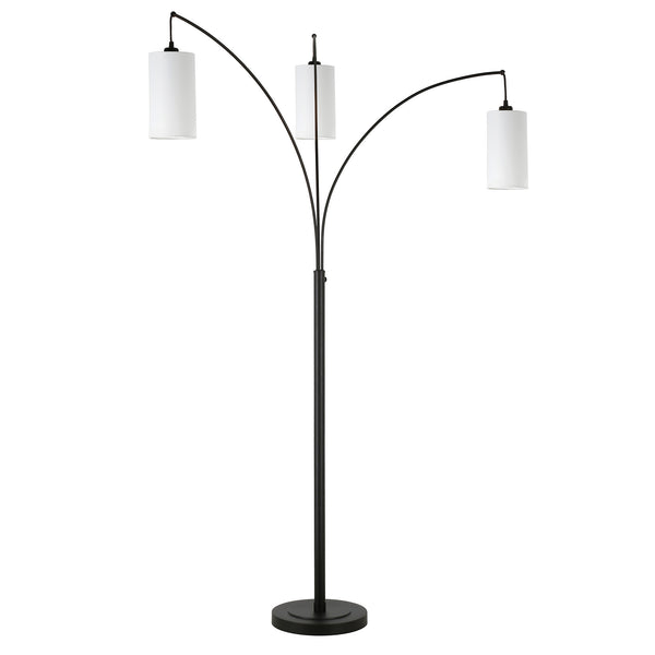 Homeroots 83" Black Three Light Torchiere Floor Lamp With White Frosted Glass Drum Shade  Metal 523350