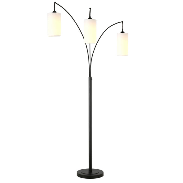 Homeroots 83" Black Three Light Torchiere Floor Lamp With White Frosted Glass Drum Shade  Metal 523350