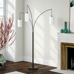 Homeroots 83" Black Three Light Torchiere Floor Lamp With White Frosted Glass Drum Shade  Metal 523350