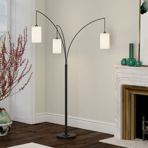 Homeroots 83" Black Three Light Torchiere Floor Lamp With White Frosted Glass Drum Shade  Metal 523350