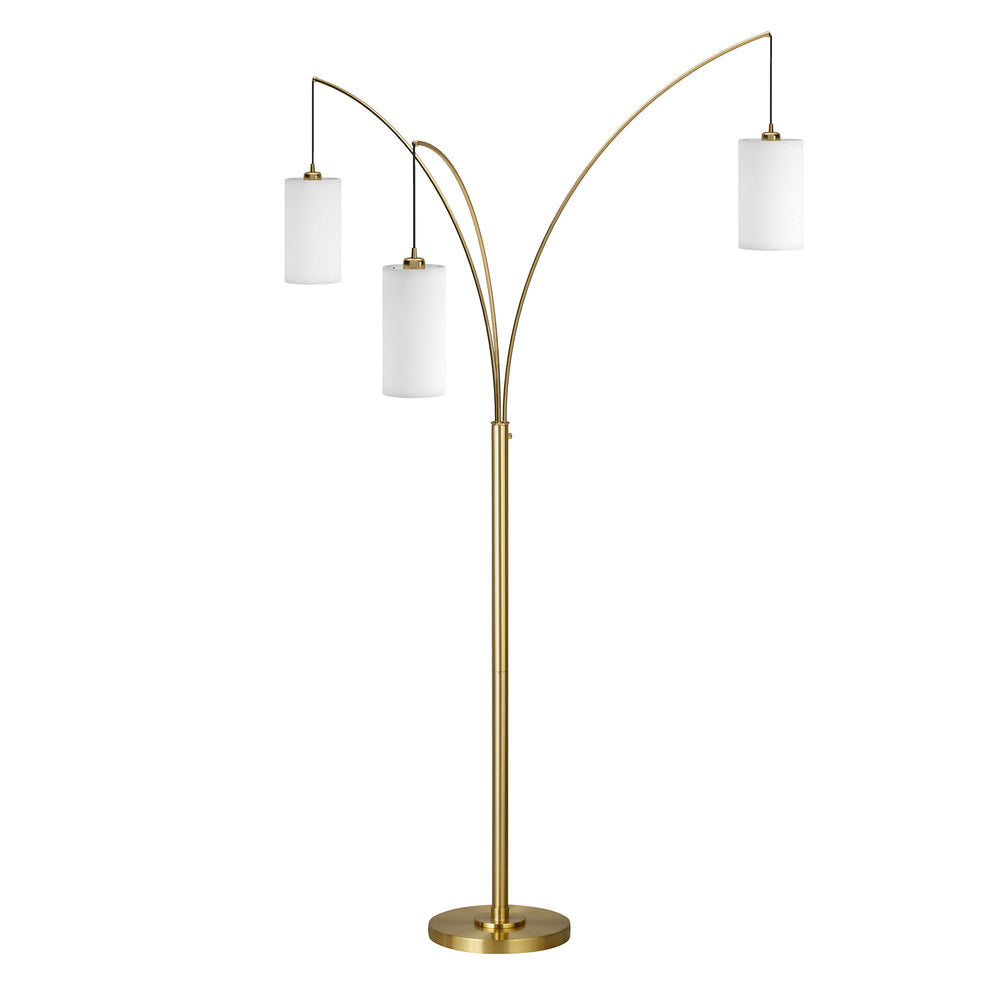 Homeroots 83" Brass Three Light Tree Floor Lamp With White Frosted Glass Drum Shade  Metal 523351