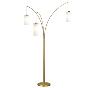 Homeroots 83" Brass Three Light Tree Floor Lamp With White Frosted Glass Drum Shade  Metal 523351