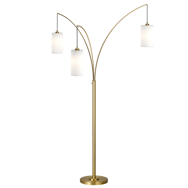 Homeroots 83" Brass Three Light Tree Floor Lamp With White Frosted Glass Drum Shade  Metal 523351