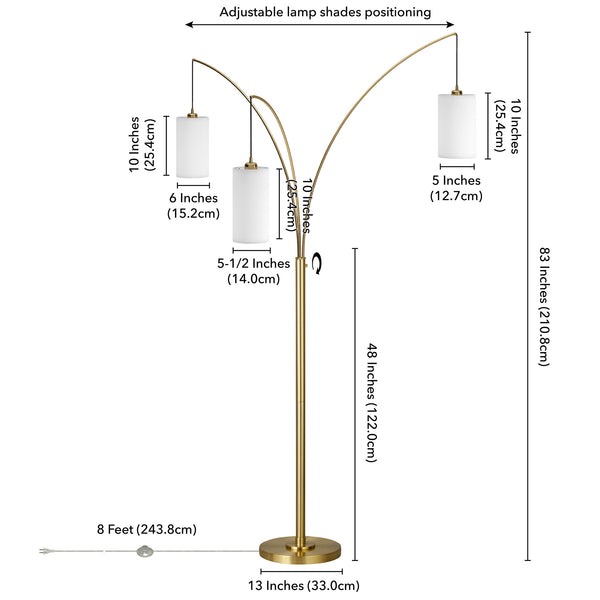 Homeroots 83" Brass Three Light Tree Floor Lamp With White Frosted Glass Drum Shade  Metal 523351