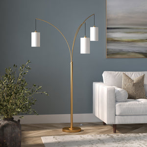 Homeroots 83" Brass Three Light Tree Floor Lamp With White Frosted Glass Drum Shade  Metal 523351