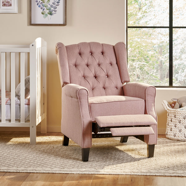 English Elm Christopher Knight Home® - 28" 28" Wide Manual Wing Chair Recliner Light Pink Fabric Push-Back Tufted Diamond Stitch Cozy Elegance 68629.00LBLSH