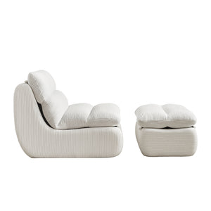 English Elm Modern Compressed Lounge Chair with Ottoman Corduroy Recliner Small Space Sofa High-Density Foam Comfort Beige W1036P251820