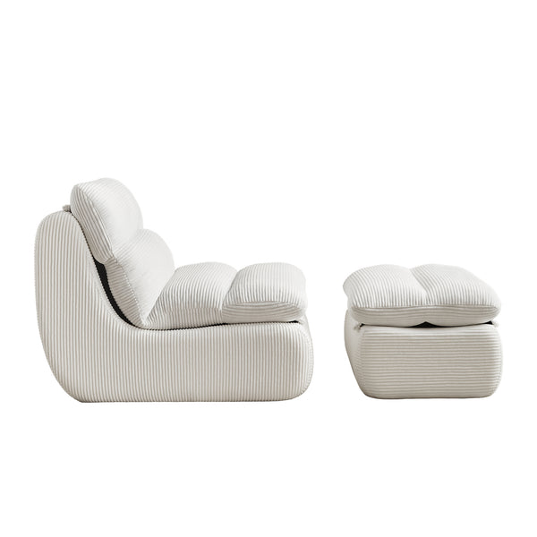 English Elm Modern Compressed Lounge Chair with Ottoman Corduroy Recliner Small Space Sofa High-Density Foam Comfort Beige W1036P251820