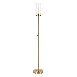 Homeroots 66" Brass Torchiere Floor Lamp With Clear Transparent Glass Drum Shade  Metal 523380