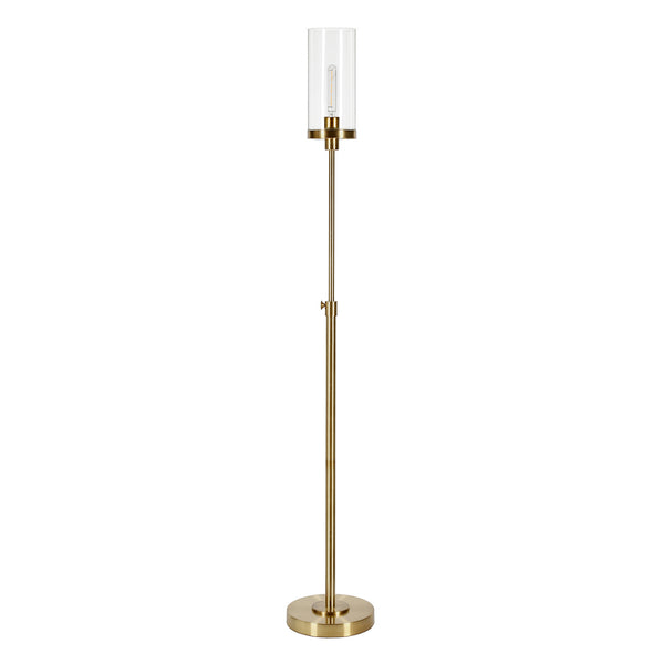 Homeroots 66" Brass Torchiere Floor Lamp With Clear Transparent Glass Drum Shade  Metal 523380