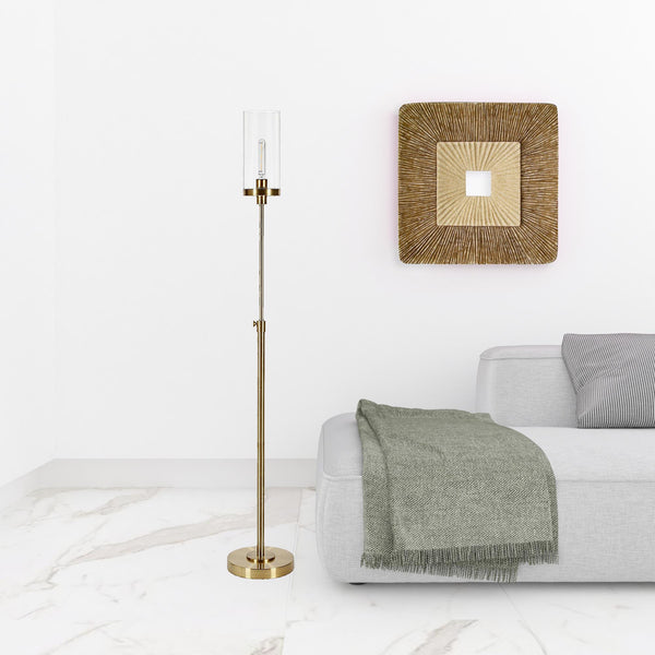 Homeroots 66" Brass Torchiere Floor Lamp With Clear Transparent Glass Drum Shade  Metal 523380