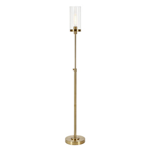 Homeroots 66" Brass Torchiere Floor Lamp With Clear Transparent Glass Drum Shade  Metal 523380