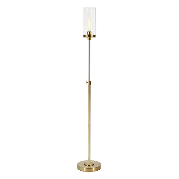 Homeroots 66" Brass Torchiere Floor Lamp With Clear Transparent Glass Drum Shade  Metal 523380