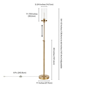 Homeroots 66" Brass Torchiere Floor Lamp With Clear Transparent Glass Drum Shade  Metal 523380