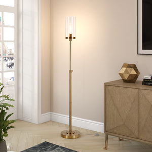 Homeroots 66" Brass Torchiere Floor Lamp With Clear Transparent Glass Drum Shade  Metal 523380