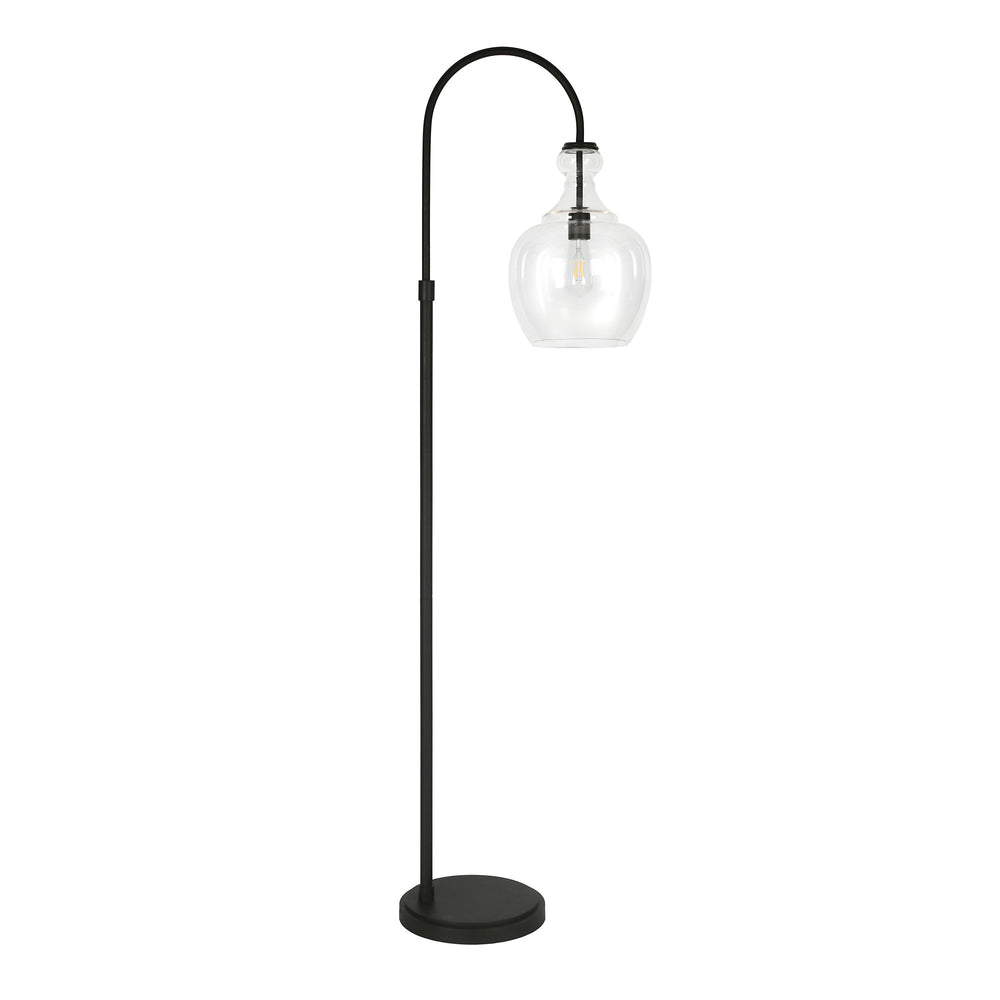Homeroots 70" Black Arched Floor Lamp With Clear Transparent Glass Dome Shade  Metal 523390