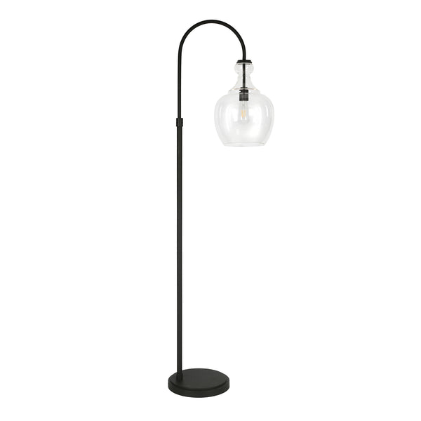 Homeroots 70" Black Arched Floor Lamp With Clear Transparent Glass Dome Shade  Metal 523390
