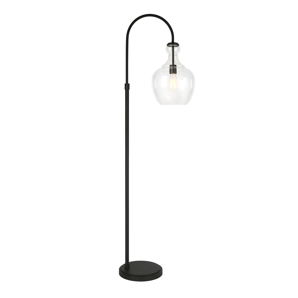 Homeroots 70" Black Arched Floor Lamp With Clear Transparent Glass Dome Shade  Metal 523390