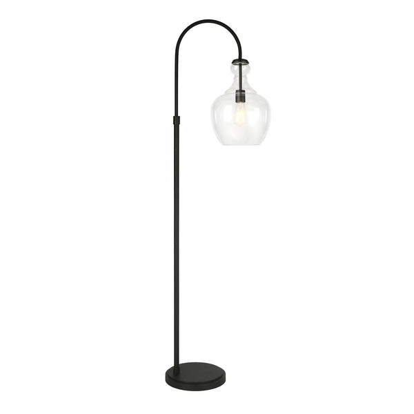 Homeroots 70" Black Arched Floor Lamp With Clear Transparent Glass Dome Shade  Metal 523390
