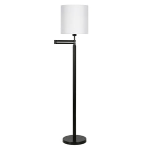 Homeroots 62" Black Swing Arm Floor Lamp With White Frosted Glass Drum Shade  Metal 523397