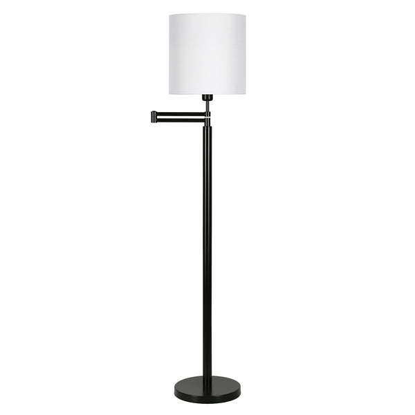 Homeroots 62" Black Swing Arm Floor Lamp With White Frosted Glass Drum Shade  Metal 523397