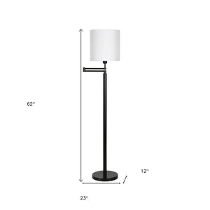 Homeroots 62" Black Swing Arm Floor Lamp With White Frosted Glass Drum Shade  Metal 523397