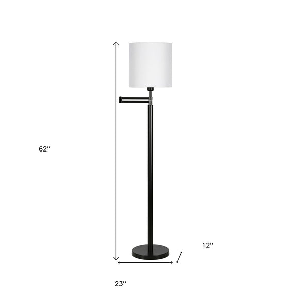 Homeroots 62" Black Swing Arm Floor Lamp With White Frosted Glass Drum Shade  Metal 523397