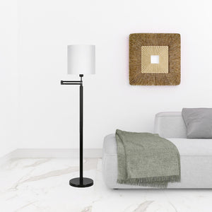 Homeroots 62" Black Swing Arm Floor Lamp With White Frosted Glass Drum Shade  Metal 523397