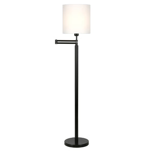 Homeroots 62" Black Swing Arm Floor Lamp With White Frosted Glass Drum Shade  Metal 523397