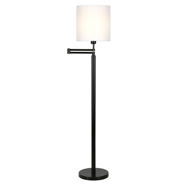 Homeroots 62" Black Swing Arm Floor Lamp With White Frosted Glass Drum Shade  Metal 523397