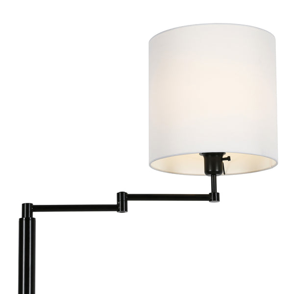 Homeroots 62" Black Swing Arm Floor Lamp With White Frosted Glass Drum Shade  Metal 523397