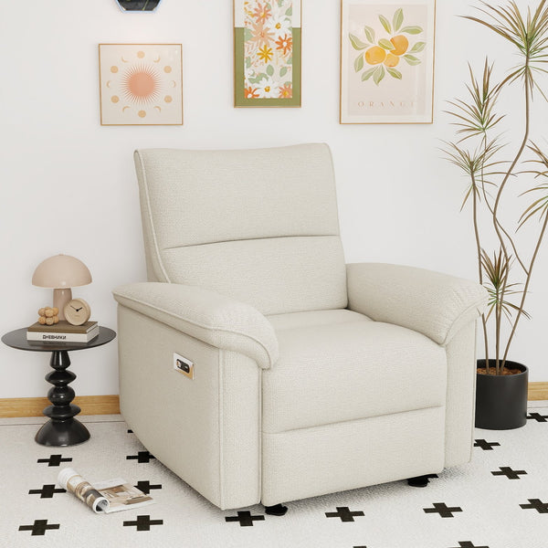 English Elm Wall Zero Wall Power Recliner Chair with Overstuffed Backrest, USB Type-C Charging Port, Space-Saving Electric Recliner for Small Rooms Beige+Grey W1028S00053