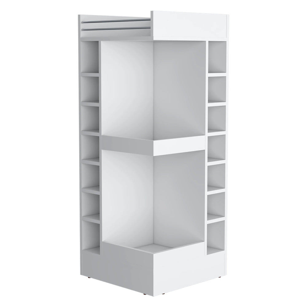 English Elm White Tall Bar Cabinet with Wine Rack, Open Shelves & Modern White Finish for Stylish Storage and Display B062P290258