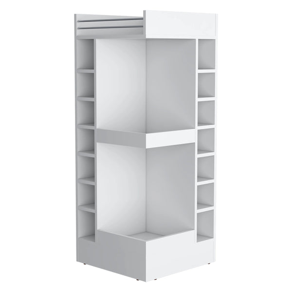 English Elm White Tall Bar Cabinet with Wine Rack, Open Shelves & Modern White Finish for Stylish Storage and Display B062P290258