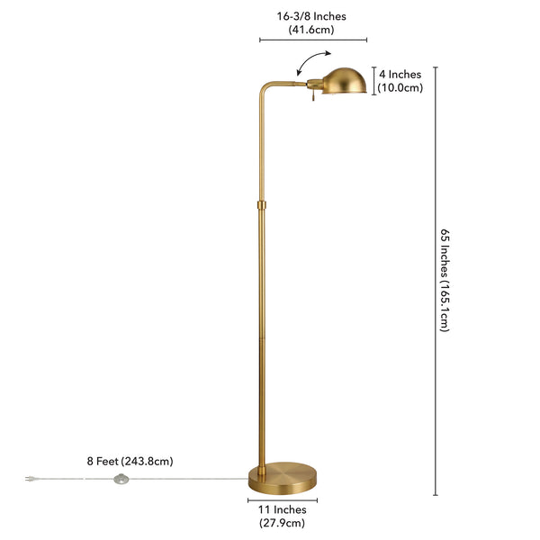 Homeroots 66" Brass Reading Floor Lamp With Gold Dome Shade  Metal 523428